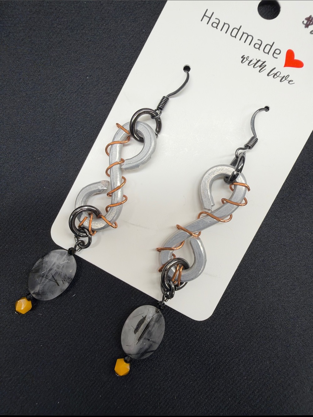 Beautiful Handmade-Quartz-Hammered Aluminum w/wrapped Copper Earrings